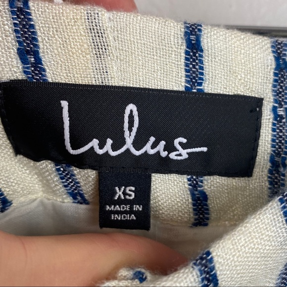 Lulu’s laguna blue and ivory striped highwaist belted shorts XS - Picture 7 of 10